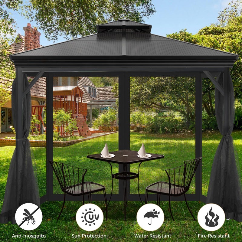 AONEAR Gazebo Universal Replacement Mosquito Netting  10' x 10' Outdoor Mesh Netting Screen 4-Panel Sidewall with Zipper for Patio  Canopy  Garden and Backyard  Black(Mosquito Net Only) - Image 3